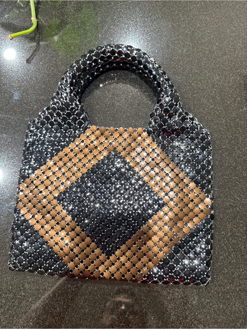 Rare Vintage Bottega Veneta Metal Chainmail Black Gold Mini Bag